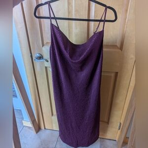 Emma & Michele Satin Black Leopard Print Spaghetti Strap Cowl Neck Slip Dress